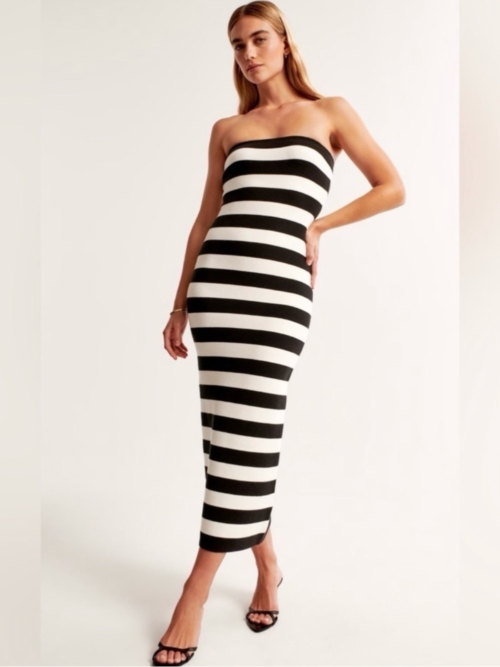 Abercrombie & Fitch Black and White Strapless Midi Dress